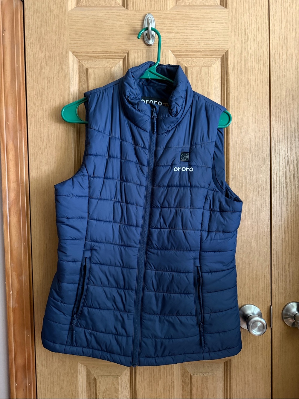 ORORO Women’s Heated Puffer Vest w/ Rechargeable Battery Navy Blue Size Small